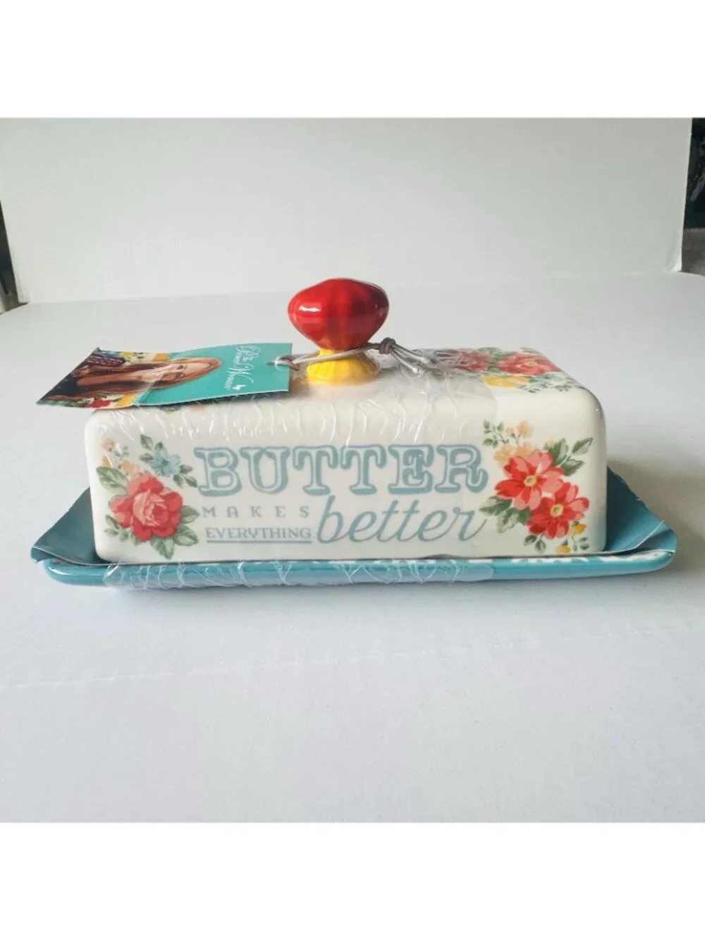 Pioneer Woman Butter Dish 2016 ~ VINTAGE FLORAL ~ Multicolored Covered Stoneware